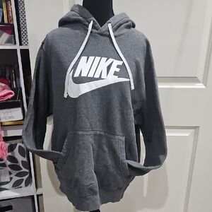 Nike Men's Gray Hoodie with White Logo